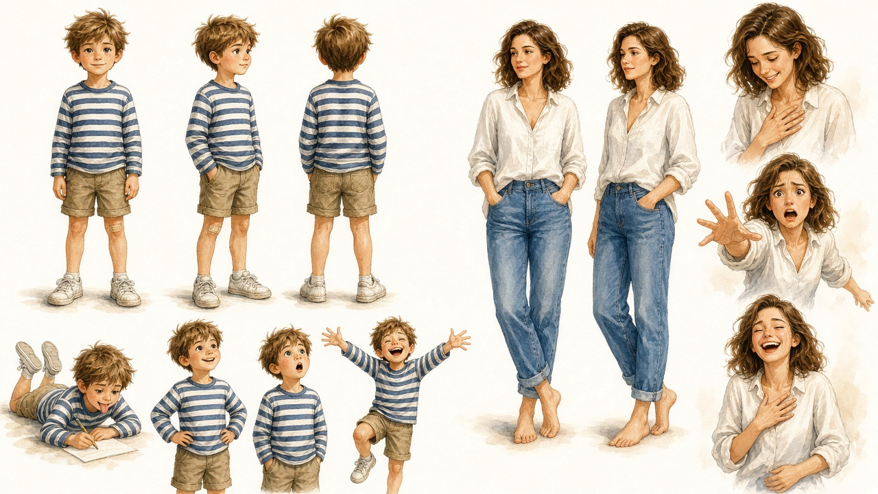 Model sheet: The boy and his mother